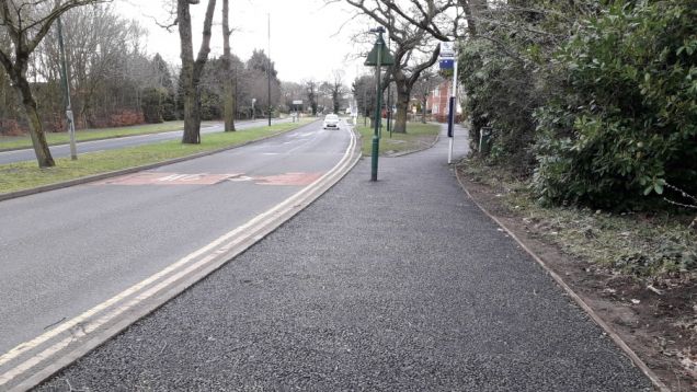 Bus Stop on Monkspath Hall Road under construction, spring 2019