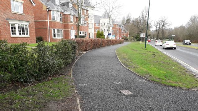 New pathway under construction, Monkspath Hall Road, spring 2019